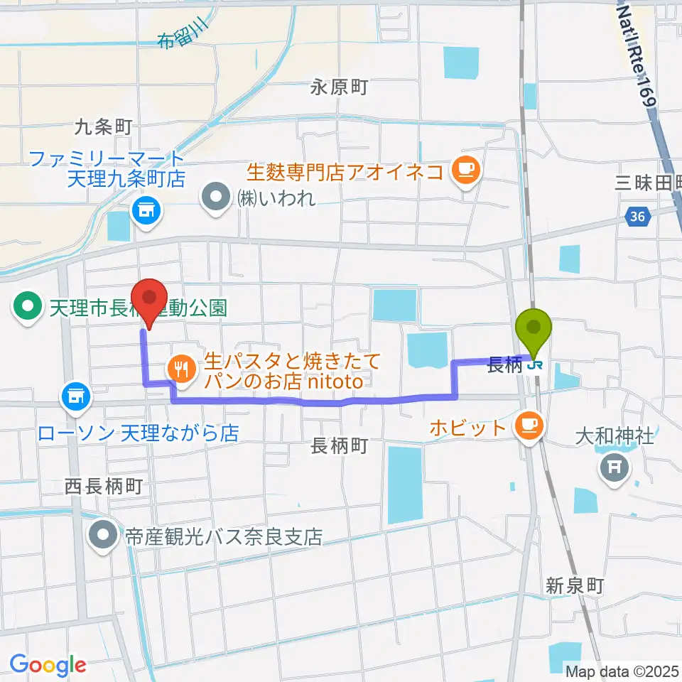 琴・三絃やまもとの最寄駅長柄駅からの徒歩ルート（約18分）地図