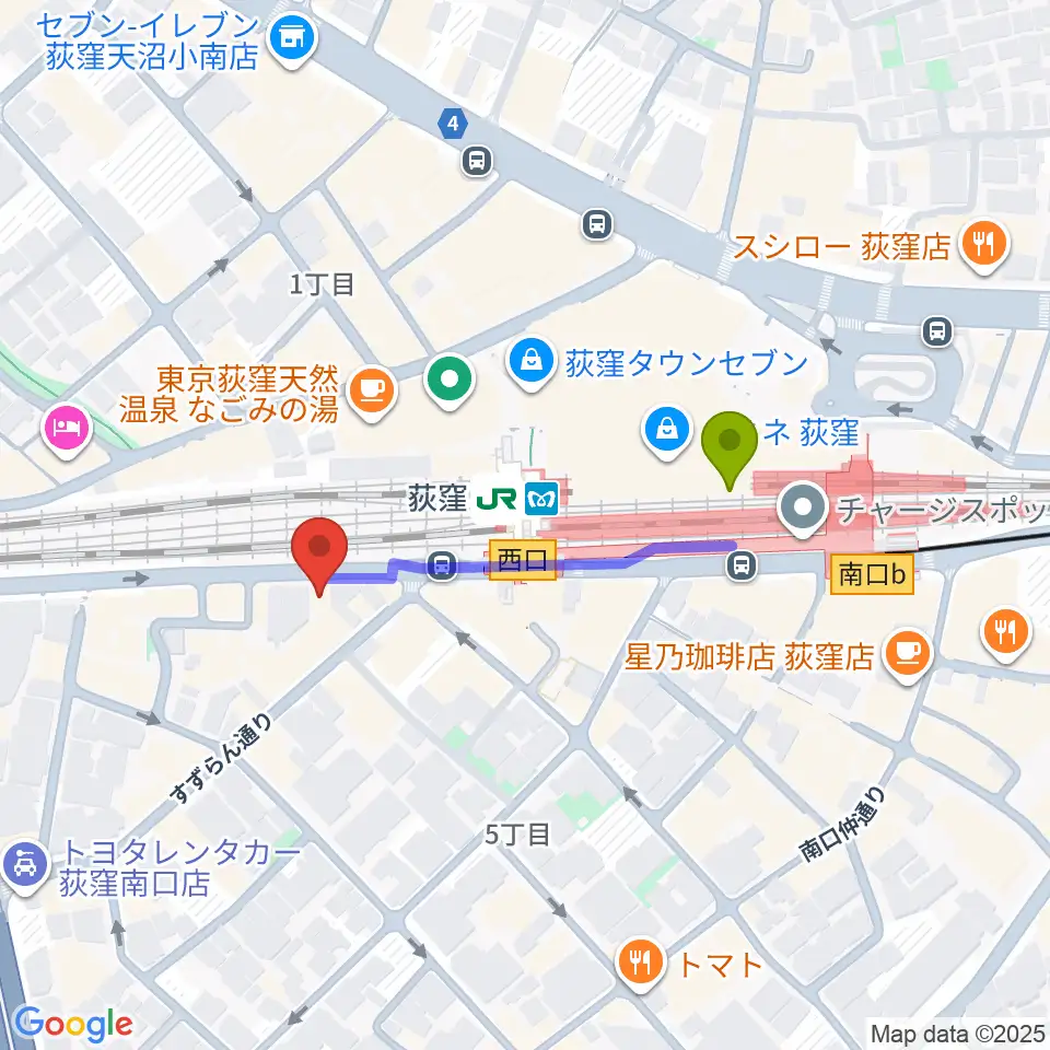 RGSギタースクールの最寄駅荻窪駅からの徒歩ルート（約3分）地図