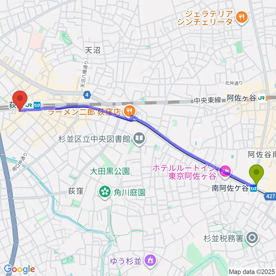 南阿佐ケ谷駅からRGSギタースクールへのルートマップ地図