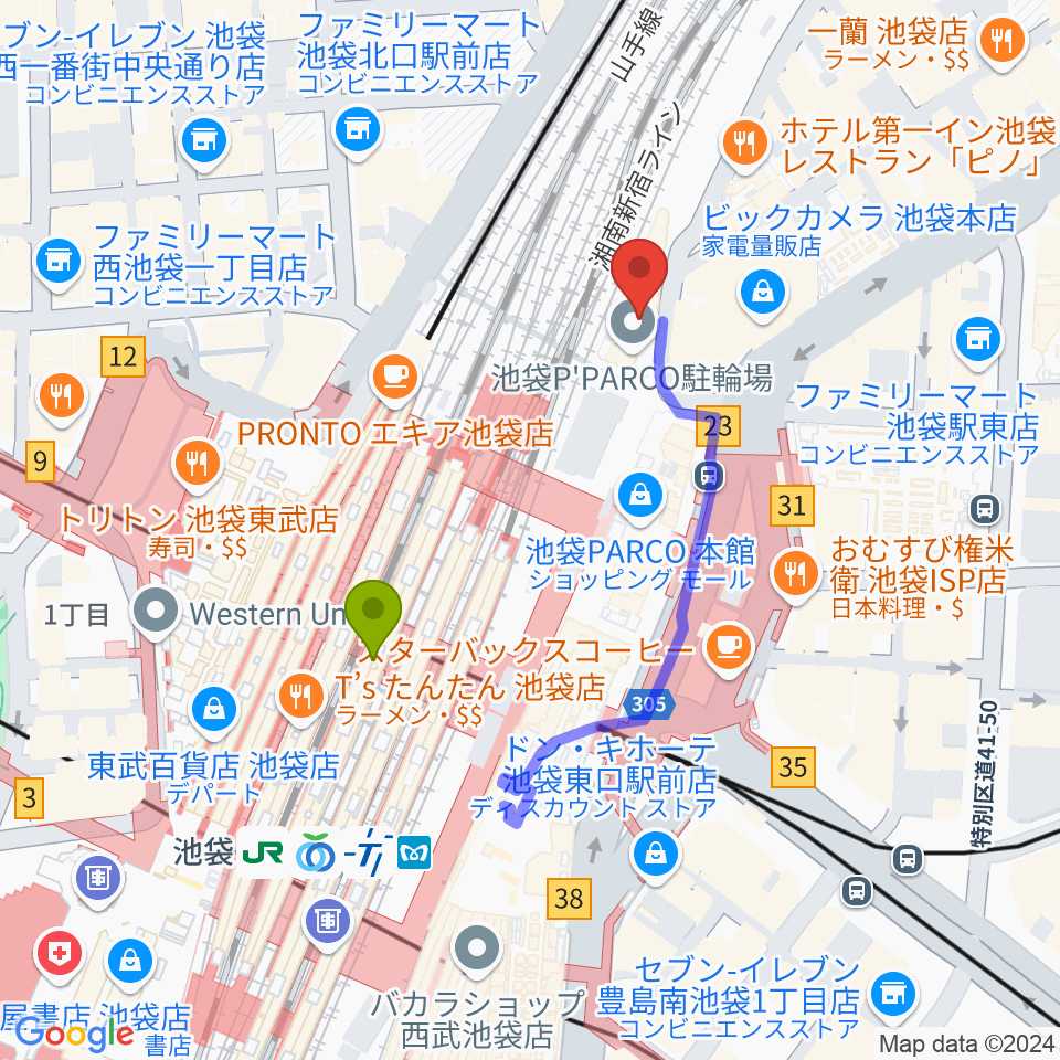 タワーレコード池袋店の最寄駅池袋駅からの徒歩ルート 約3分 Mdata