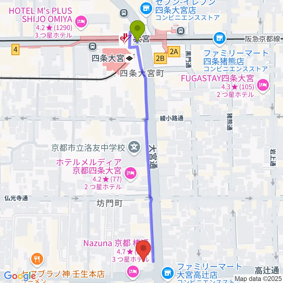 京都 夜想の最寄駅大宮駅からの徒歩ルート（約6分）地図