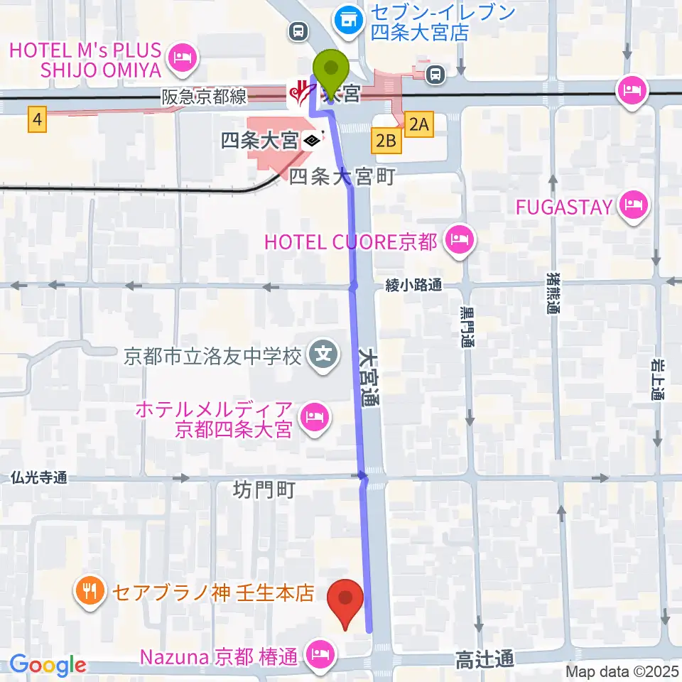 京都 夜想の最寄駅大宮駅からの徒歩ルート（約6分）地図