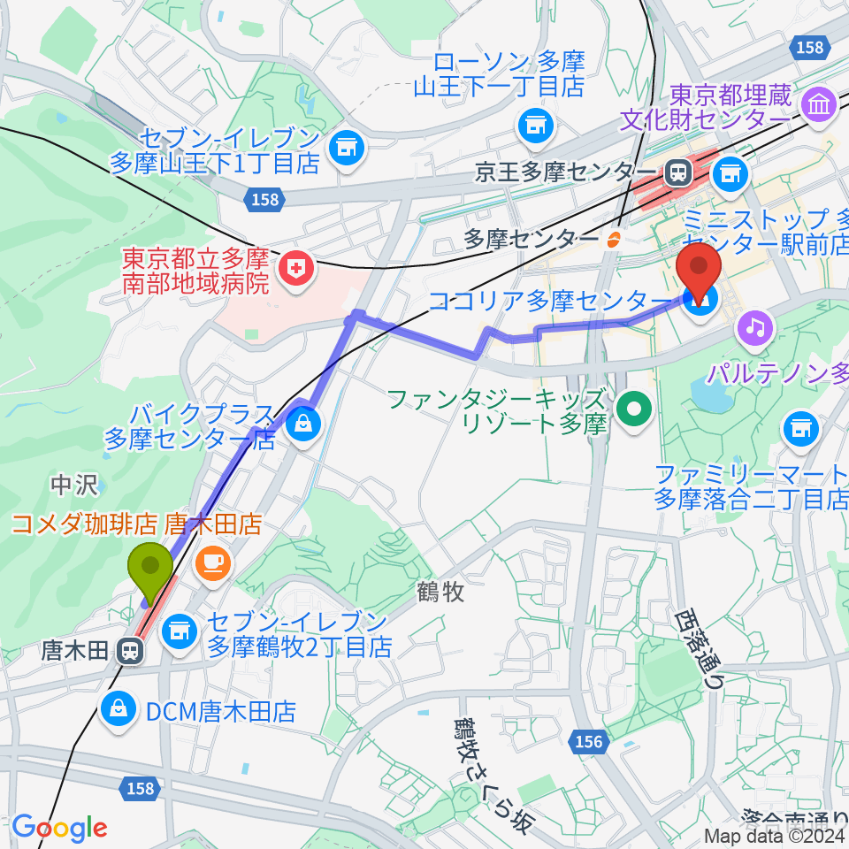 唐木田駅からJEUGIAカルチャーセンター多摩センターへのルートマップ地図