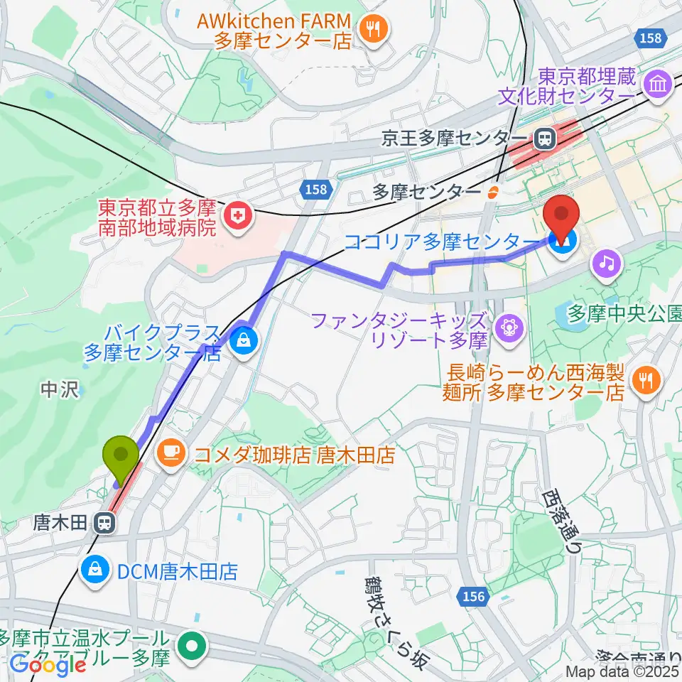 唐木田駅からJEUGIAカルチャーセンター多摩センターへのルートマップ地図