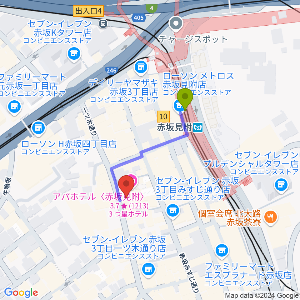 赤坂カーサクラシカの最寄駅赤坂見附駅からの徒歩ルート（約3分）地図