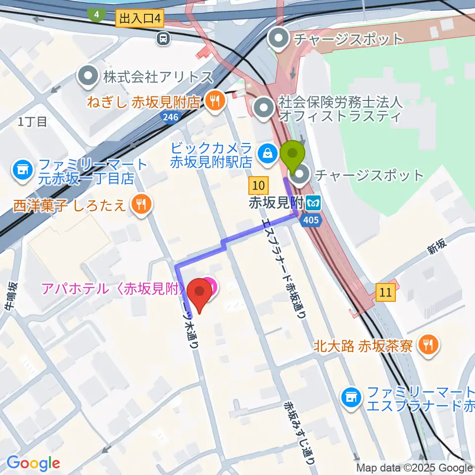赤坂カーサクラシカの最寄駅赤坂見附駅からの徒歩ルート（約3分）地図