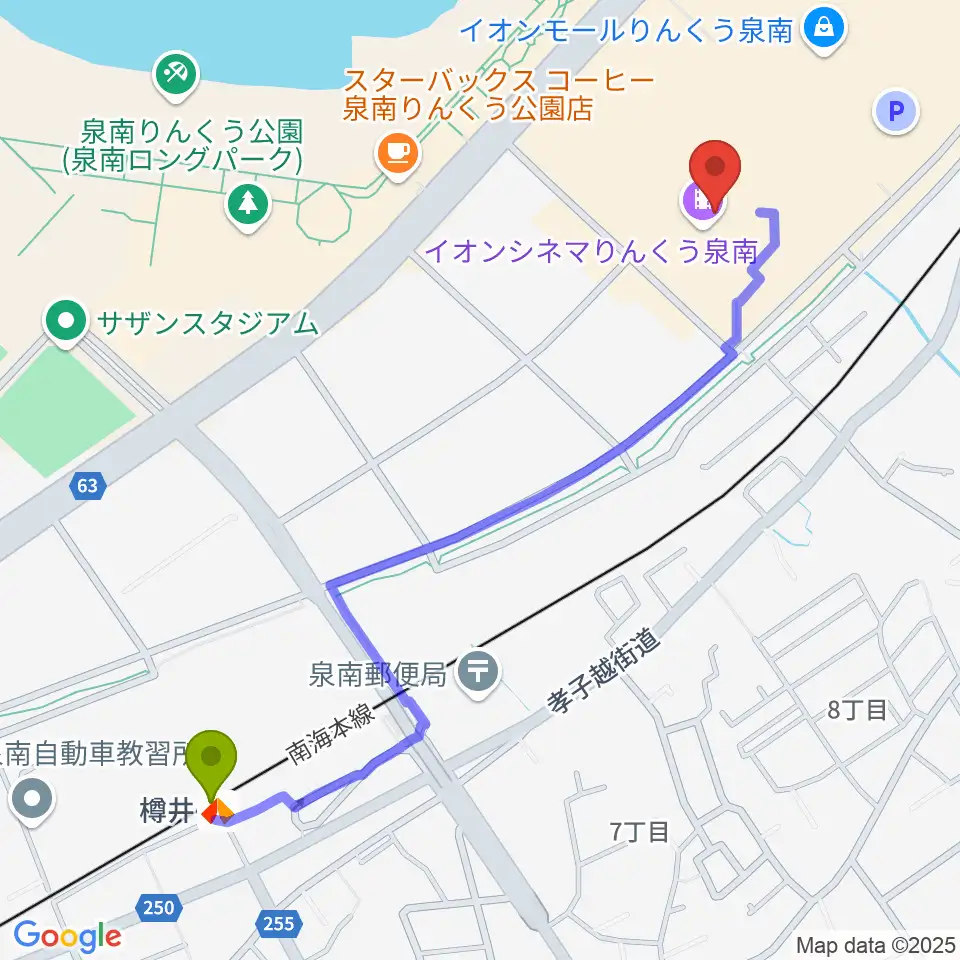 JEUGIAカルチャーセンター イオンモールりんくう泉南の最寄駅樽井駅からの徒歩ルート（約13分）地図