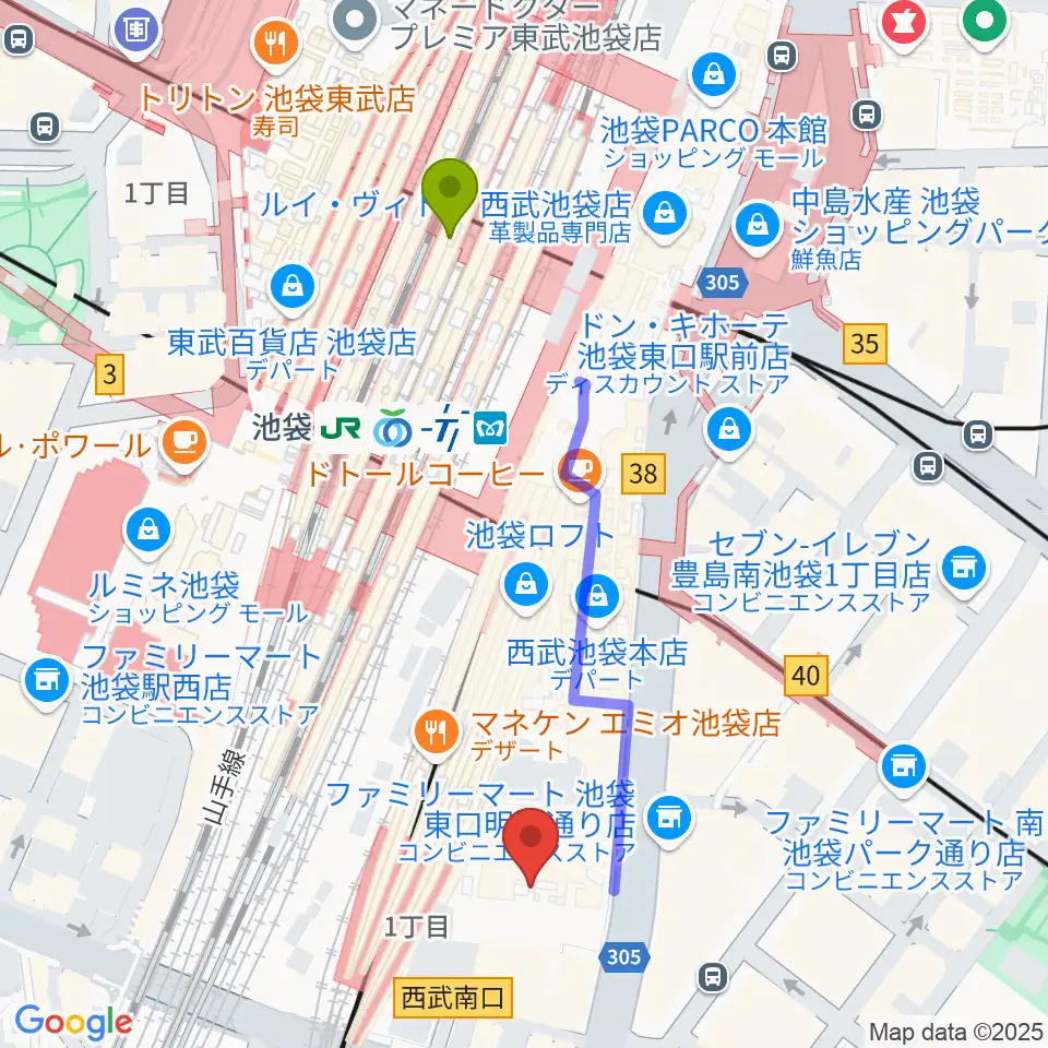 池袋コミュニティ カレッジの最寄駅池袋駅からの徒歩ルート 約5分 Mdata