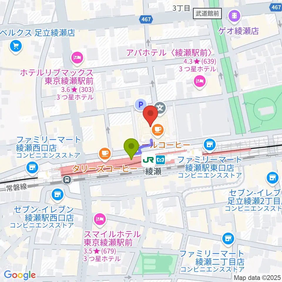 セブンカルチャークラブ綾瀬の最寄駅綾瀬駅からの徒歩ルート（約1分）地図