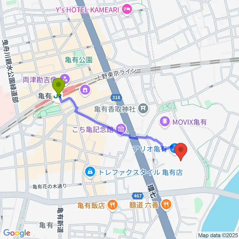 セブンカルチャークラブ亀有の最寄駅亀有駅からの徒歩ルート（約9分）地図