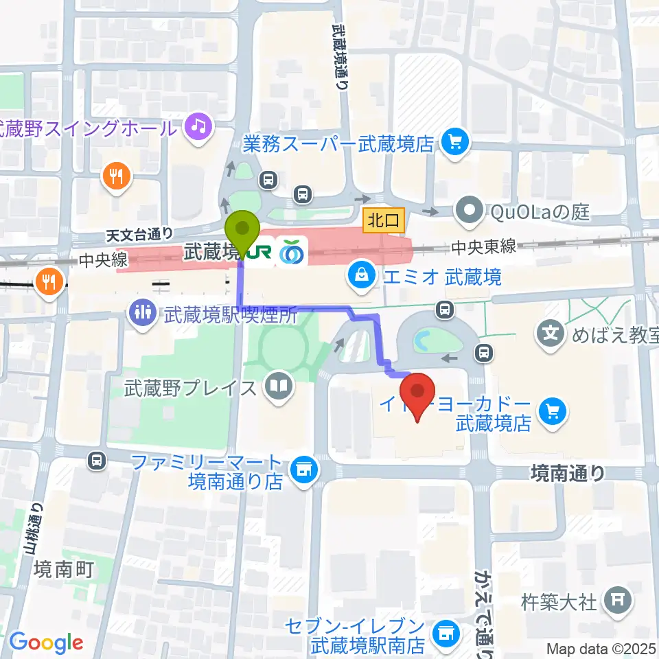セブンカルチャークラブ武蔵境の最寄駅武蔵境駅からの徒歩ルート（約3分）地図