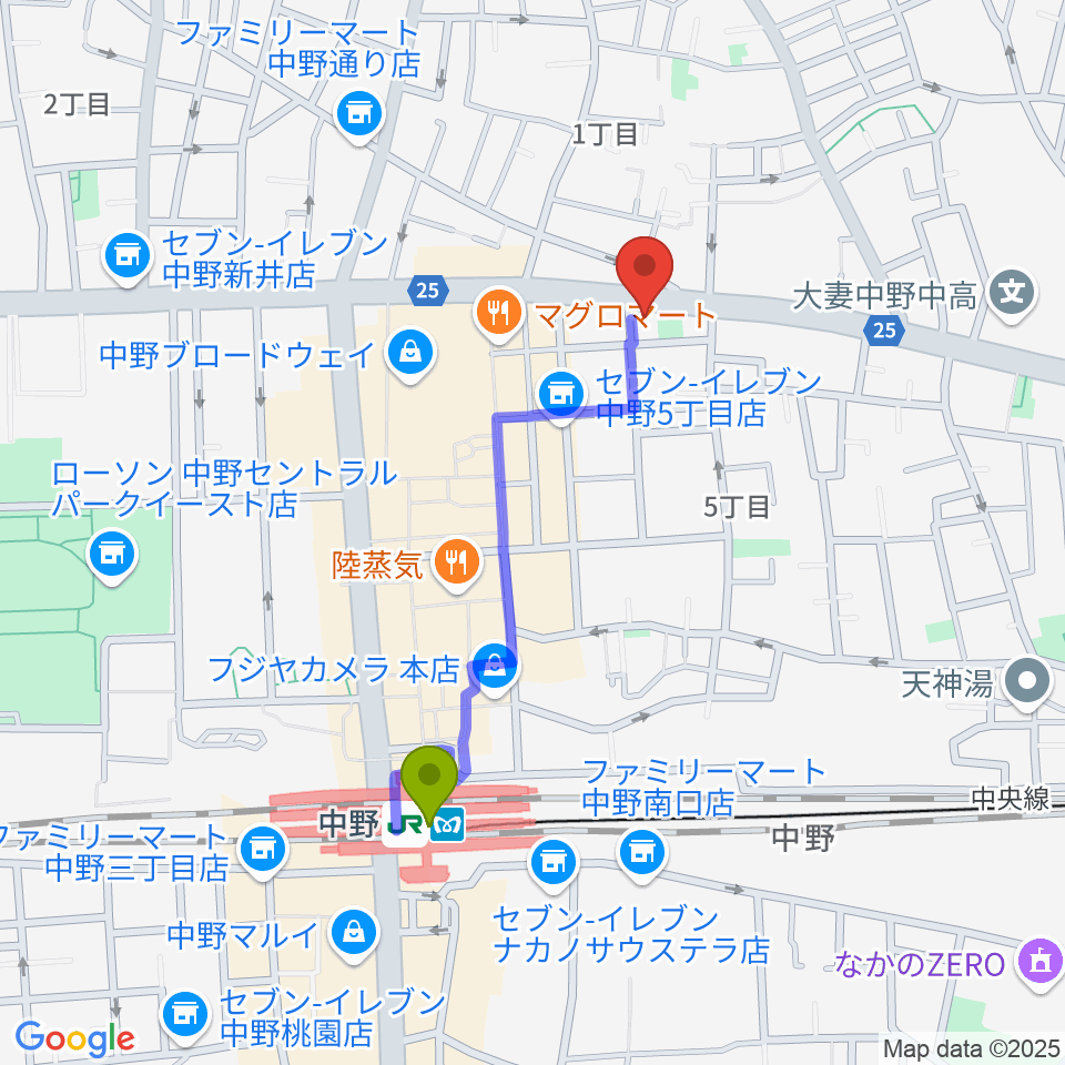 中野heavysick ZEROの最寄駅中野駅からの徒歩ルート（約8分）地図