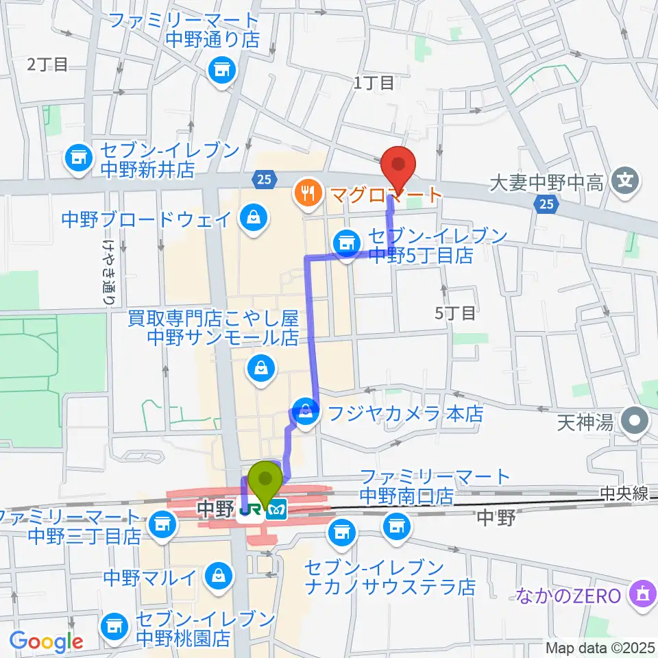 中野heavysick ZEROの最寄駅中野駅からの徒歩ルート（約8分）地図