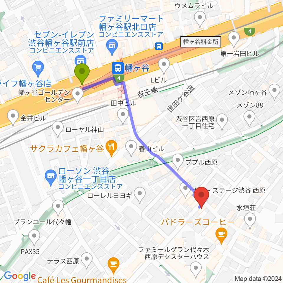 幡ヶ谷CLUB HEAVY SICKの最寄駅幡ヶ谷駅からの徒歩ルート（約5分）地図