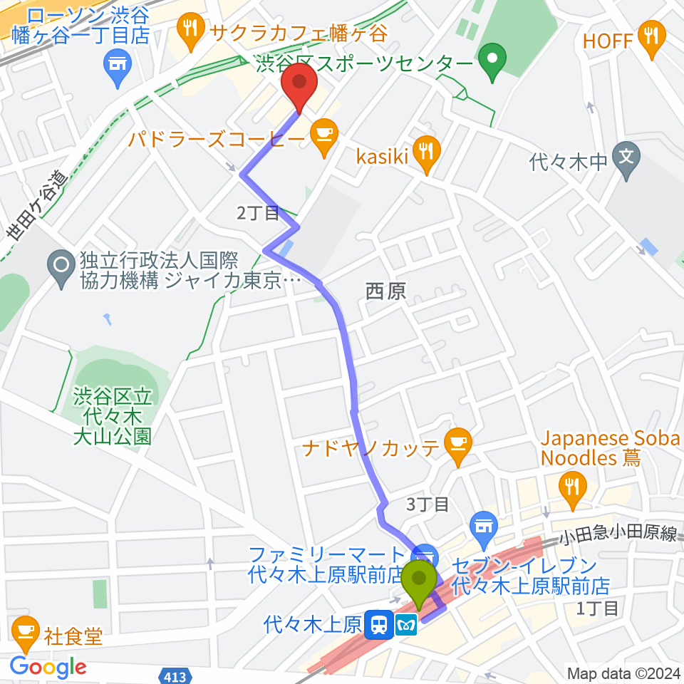 代々木上原駅から幡ヶ谷CLUB HEAVY SICKへのルートマップ地図