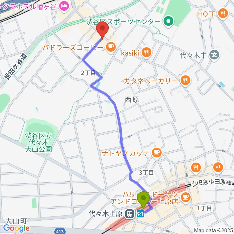 代々木上原駅から幡ヶ谷CLUB HEAVY SICKへのルートマップ地図