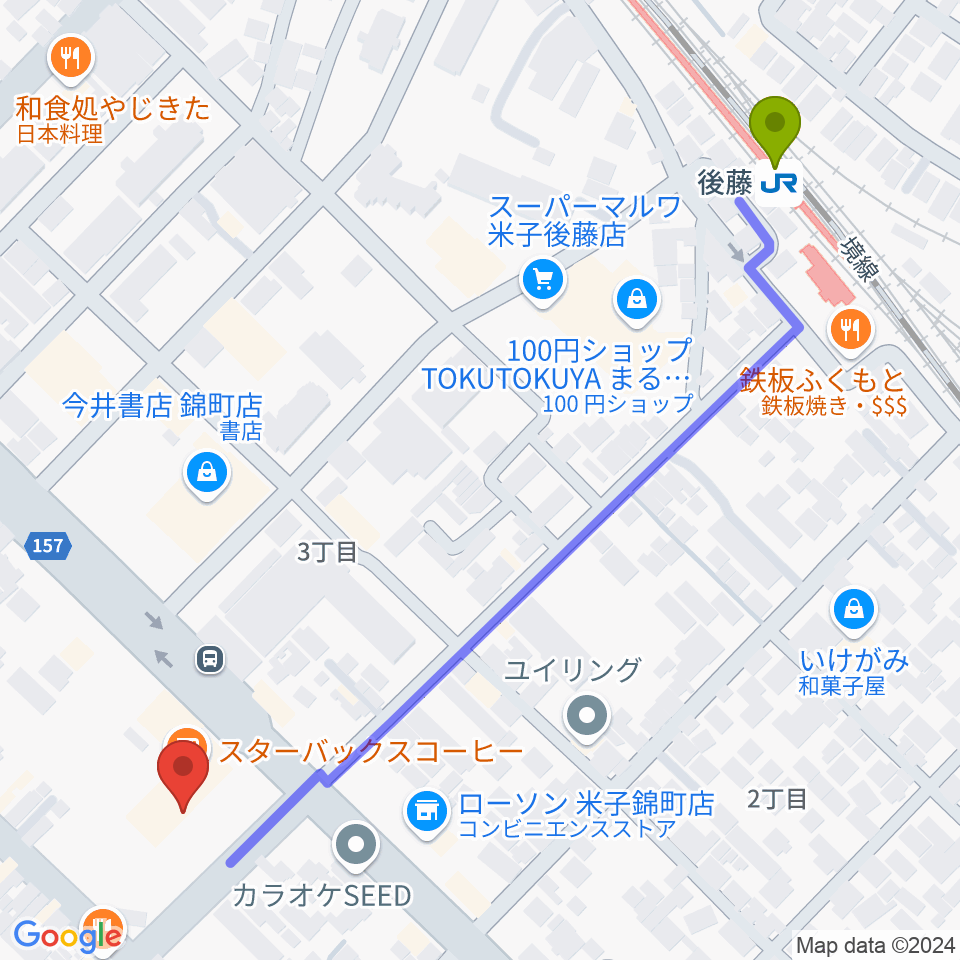 Tsutaya 角盤町店の最寄駅後藤駅からの徒歩ルート 約7分 Mdata