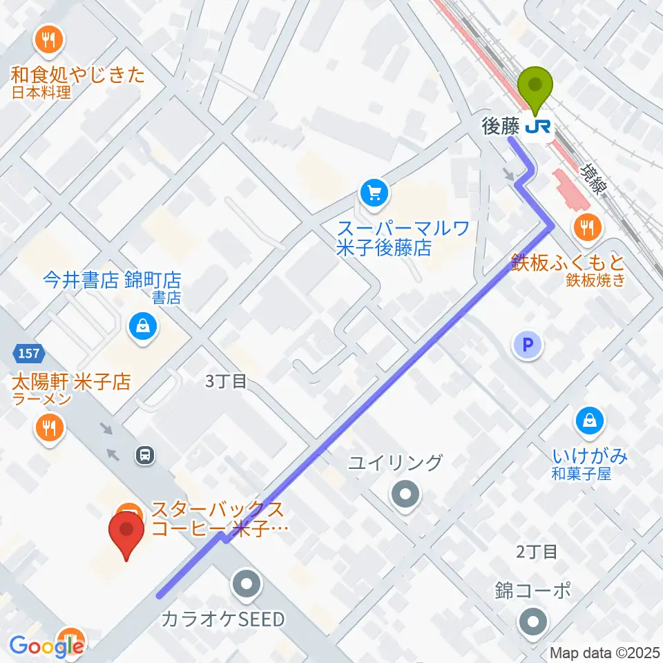 TSUTAYA 角盤町店の最寄駅後藤駅からの徒歩ルート（約7分）地図