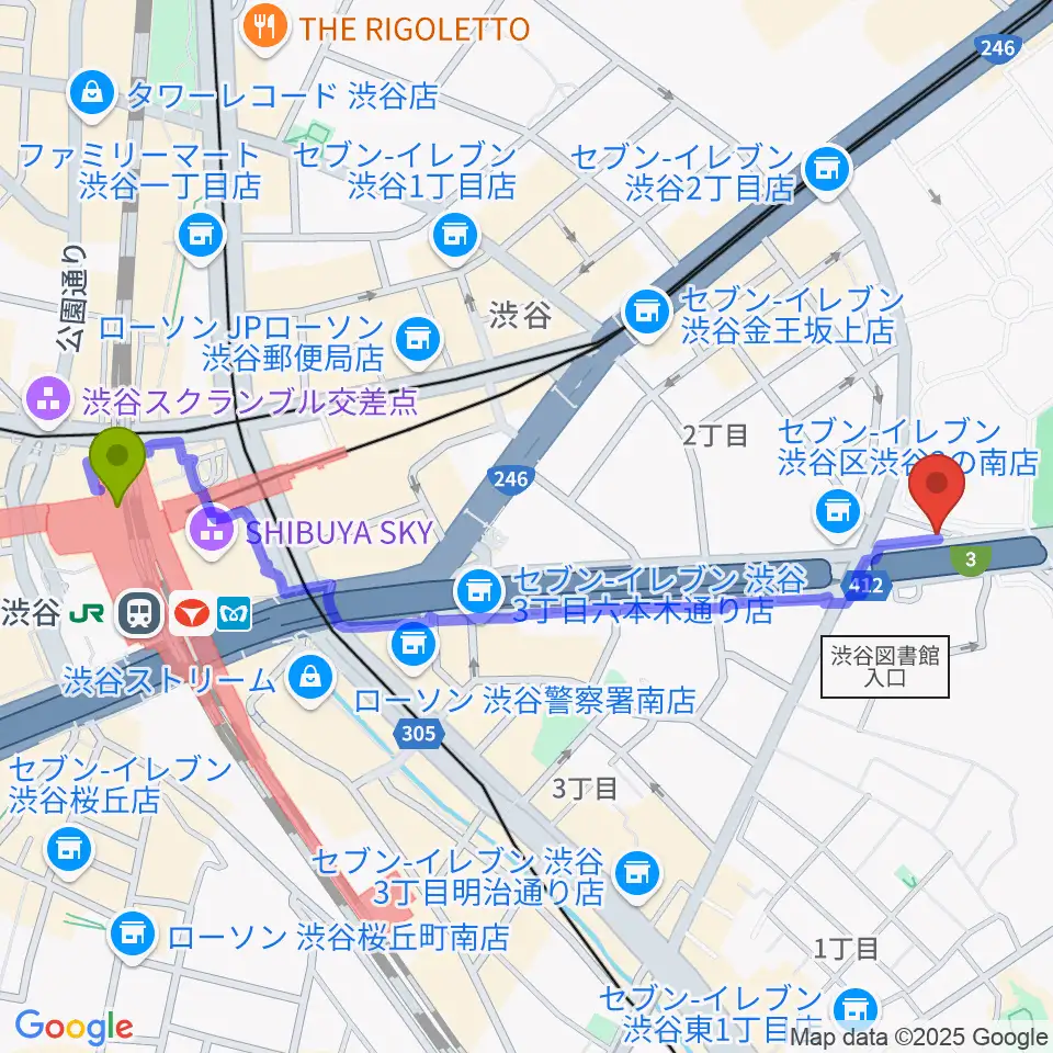 青山蜂の最寄駅渋谷駅からの徒歩ルート（約12分）地図