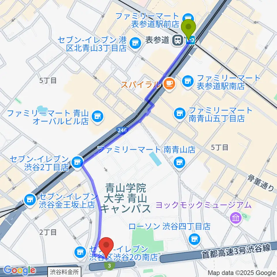 表参道駅から青山蜂へのルートマップ地図