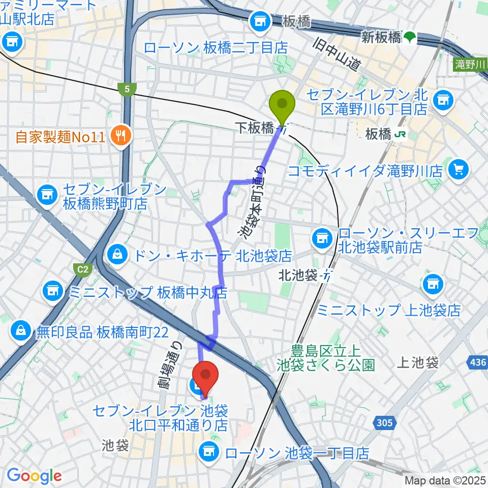 下板橋駅からSOMETHIN' Jazz Clubへのルートマップ地図
