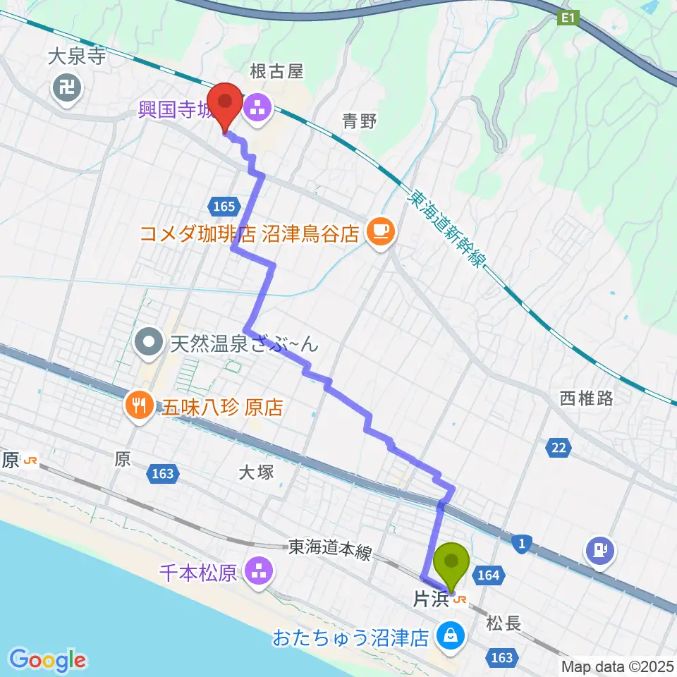 片浜駅からピアチェ音楽教室へのルートマップ地図