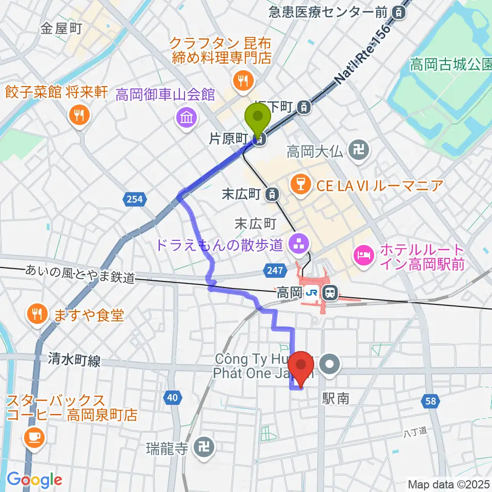 片原町駅から本田麻優美の胡弓教室へのルートマップ地図