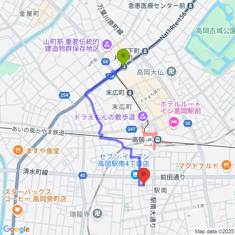片原町駅から本田麻優美の胡弓教室へのルートマップ地図