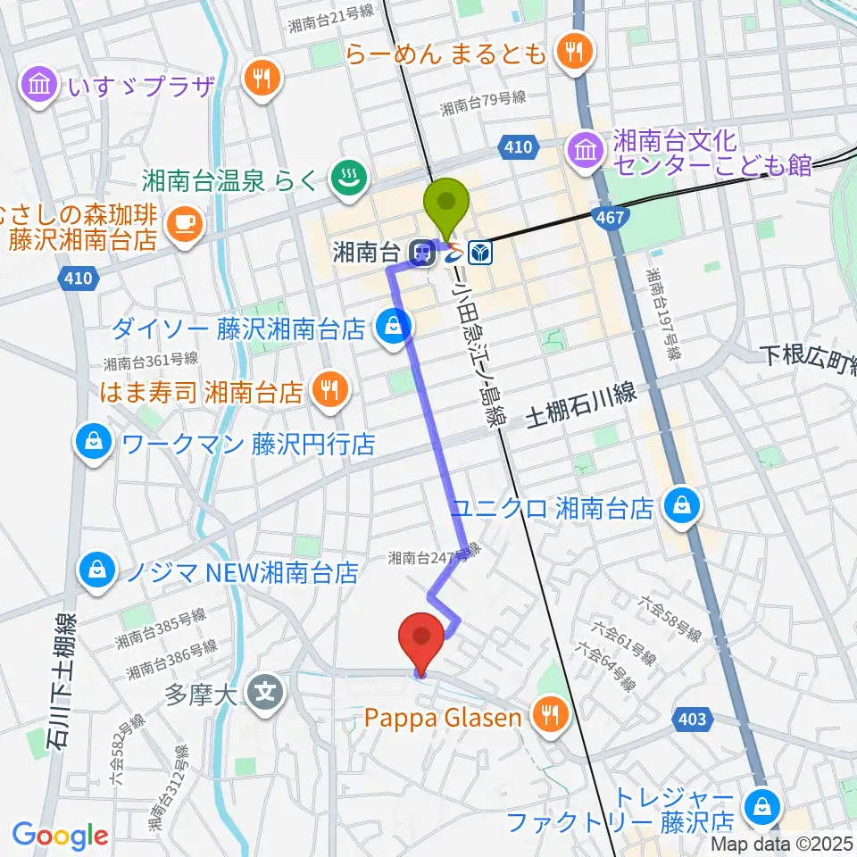 湘南台駅からギター・ウクレレ・ピアノ教室リトルアイランドへのルートマップ地図