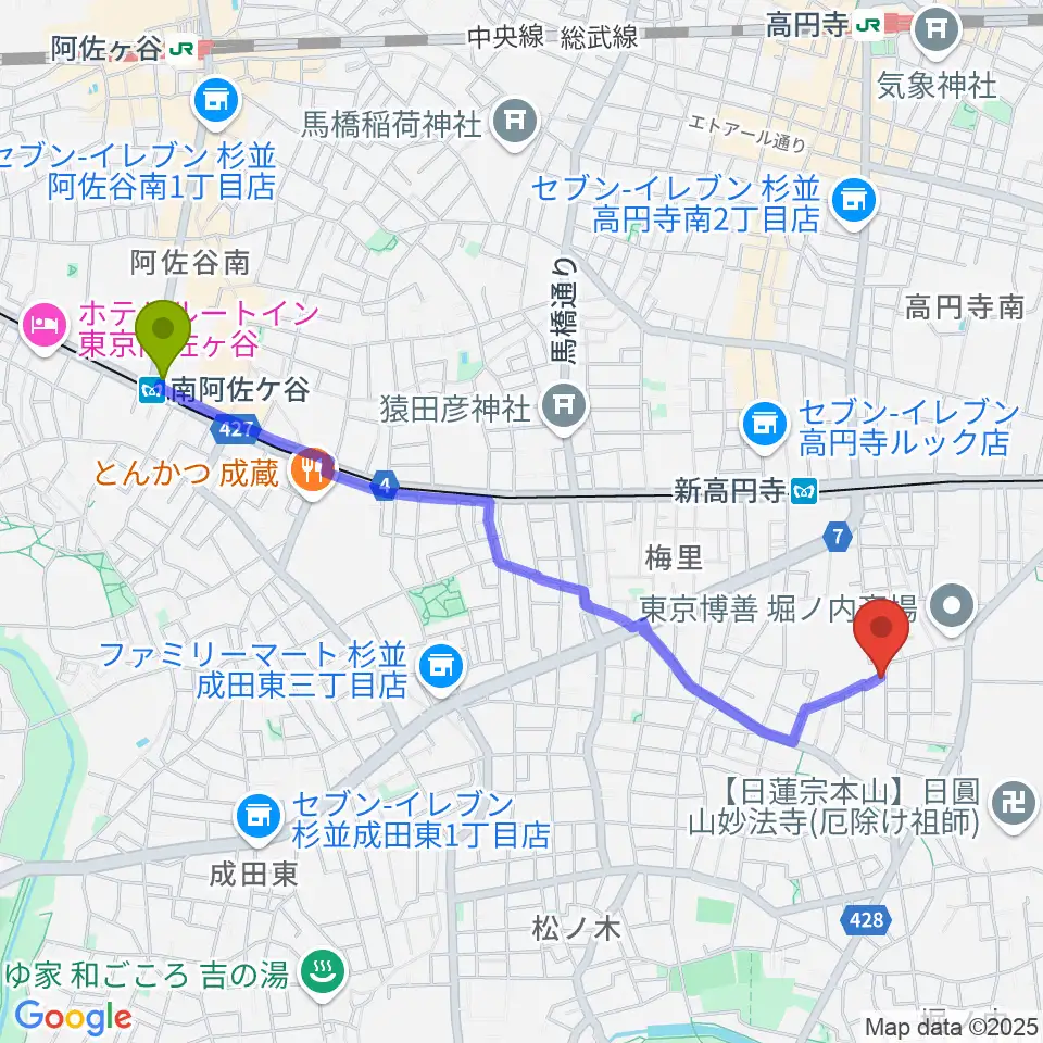 南阿佐ケ谷駅からMaison de Music 音楽の家へのルートマップ地図