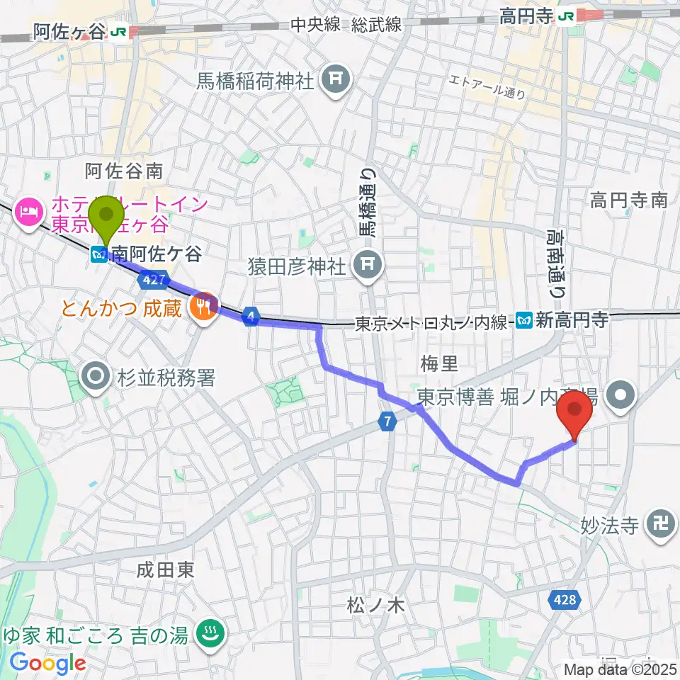 南阿佐ケ谷駅からMaison de Music 音楽の家へのルートマップ地図