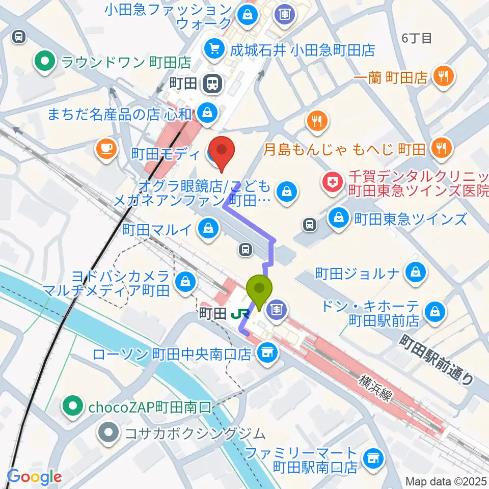 タワーレコード町田店の最寄駅町田駅からの徒歩ルート（約2分）地図