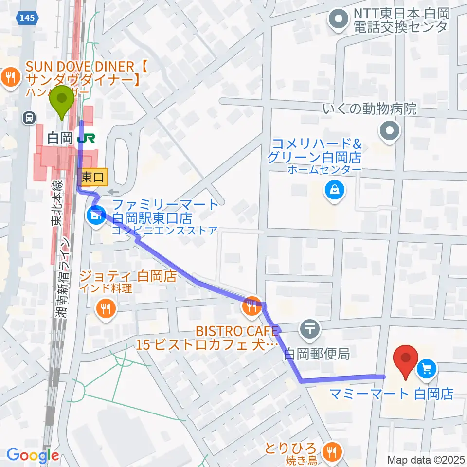 昭和楽器 白岡センターの最寄駅白岡駅からの徒歩ルート（約7分）地図