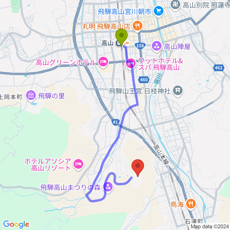 飛騨・世界生活文化センター ミニシアターの最寄駅高山駅からの徒歩ルート（約35分）地図