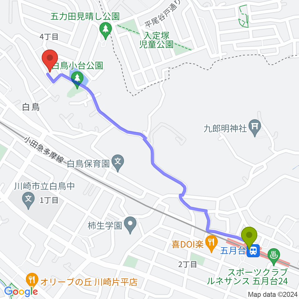 五月台駅から菊池ヴァイオリン・ピアノ教室へのルートマップ地図