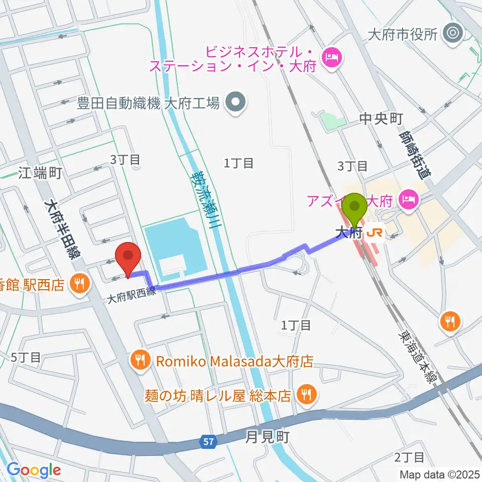 音楽教室ルチェンテの最寄駅大府駅からの徒歩ルート（約8分）地図