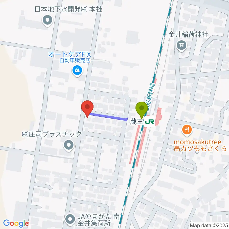 ピアノ教室 実奏楽~みそら~の最寄駅蔵王駅からの徒歩ルート（約2分）地図