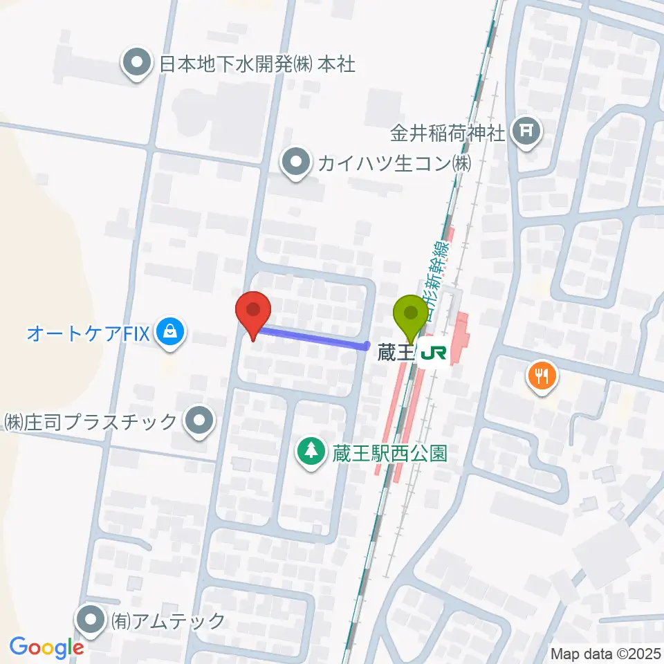 ピアノ教室 実奏楽~みそら~の最寄駅蔵王駅からの徒歩ルート（約2分）地図