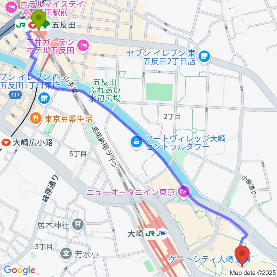 五反田駅からゲートシティホール＆ルームへのルートマップ地図