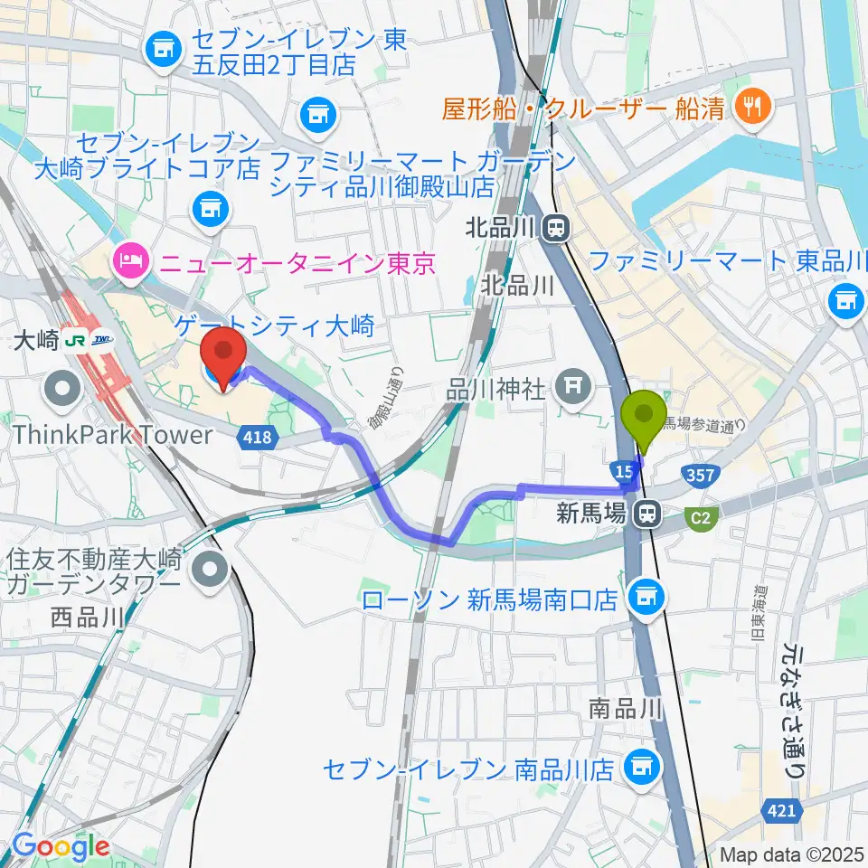 新馬場駅からゲートシティホール＆ルームへのルートマップ地図