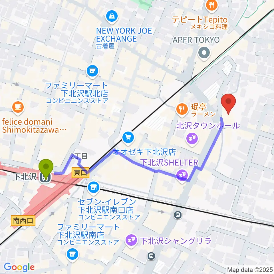 ザ・スズナリの最寄駅下北沢駅からの徒歩ルート（約5分）地図