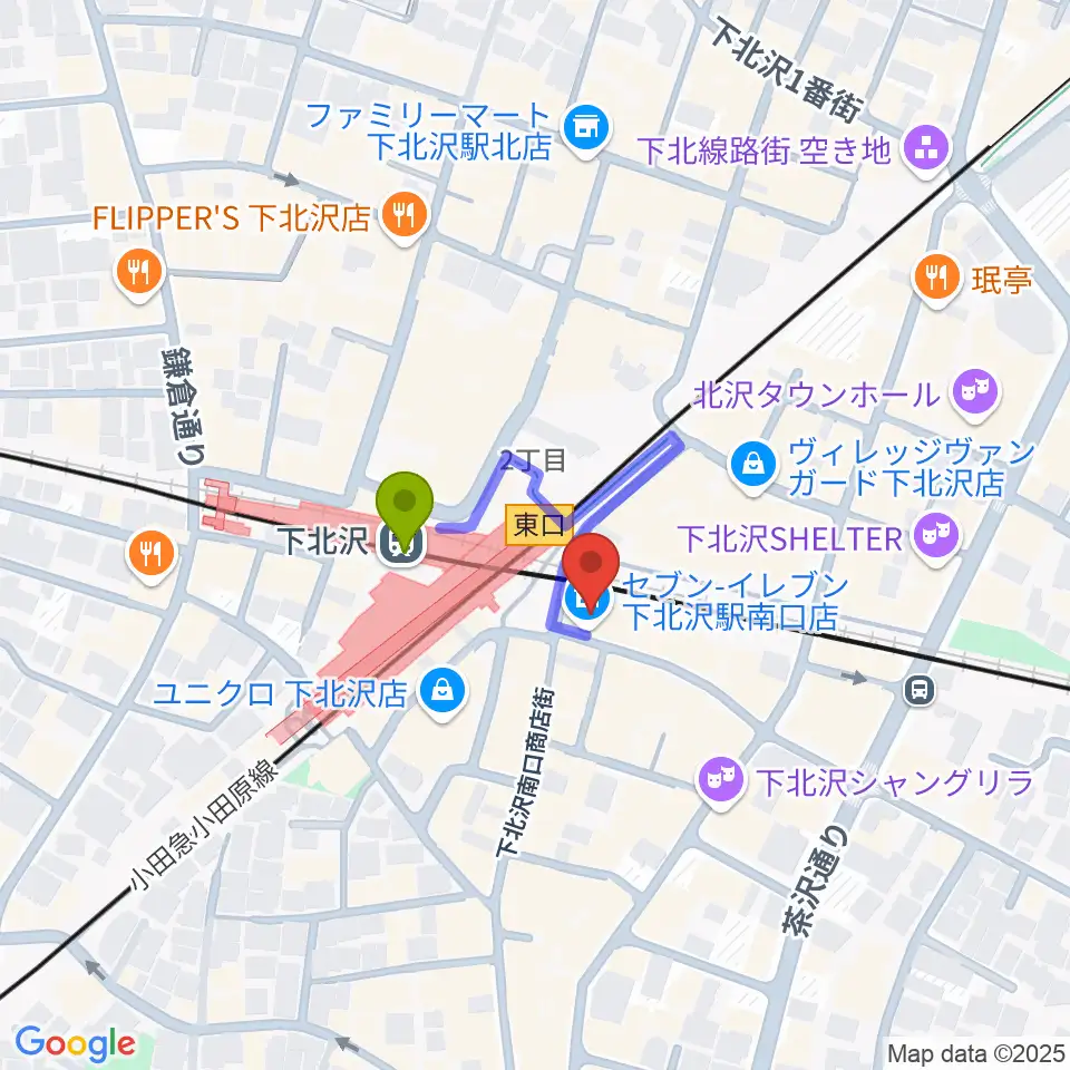 OFF・OFFシアターの最寄駅下北沢駅からの徒歩ルート（約1分）地図