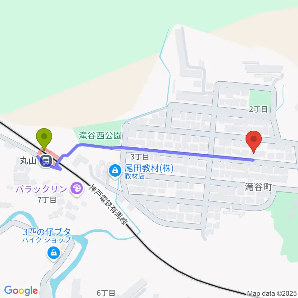 アコースティック工房Heavenの最寄駅丸山駅からの徒歩ルート（約6分）地図