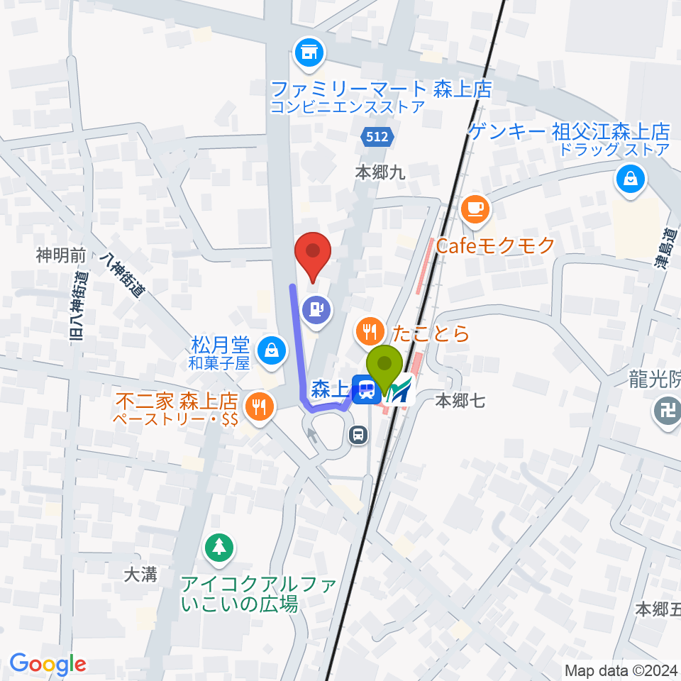 せいこピアノ教室の最寄駅森上駅からの徒歩ルート（約2分）地図