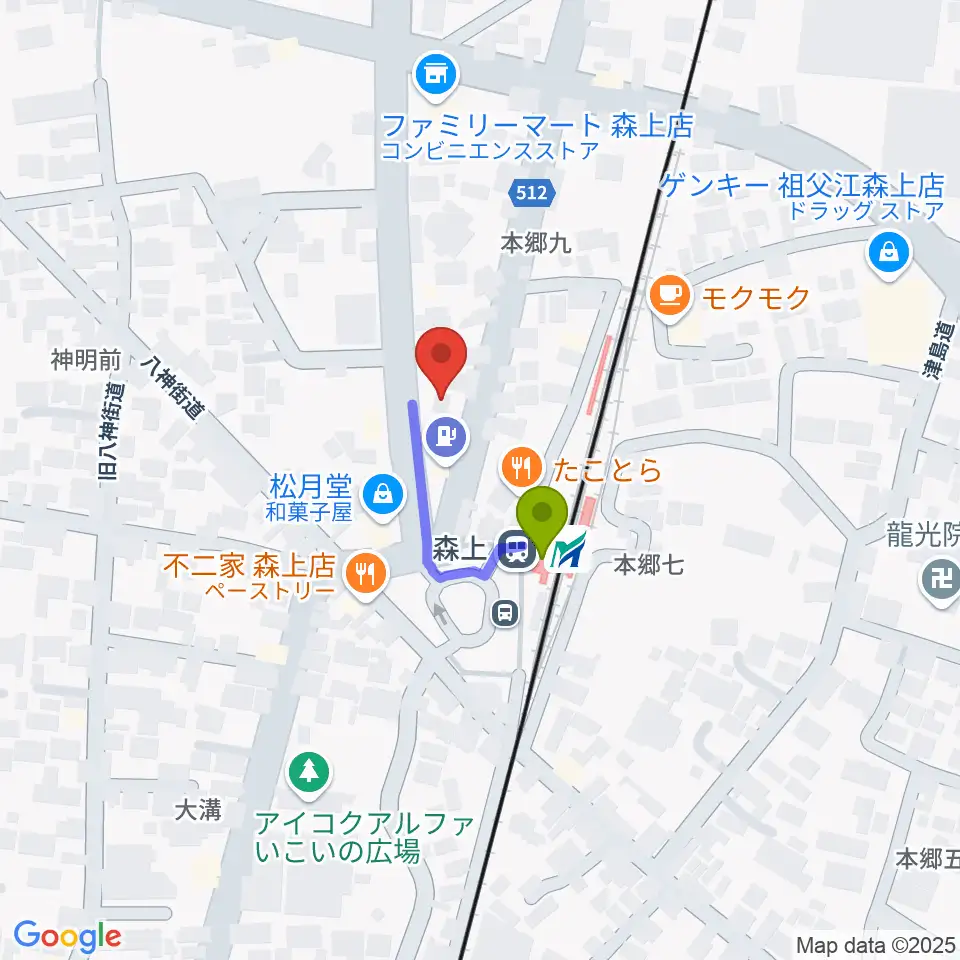 せいこピアノ教室の最寄駅森上駅からの徒歩ルート（約2分）地図