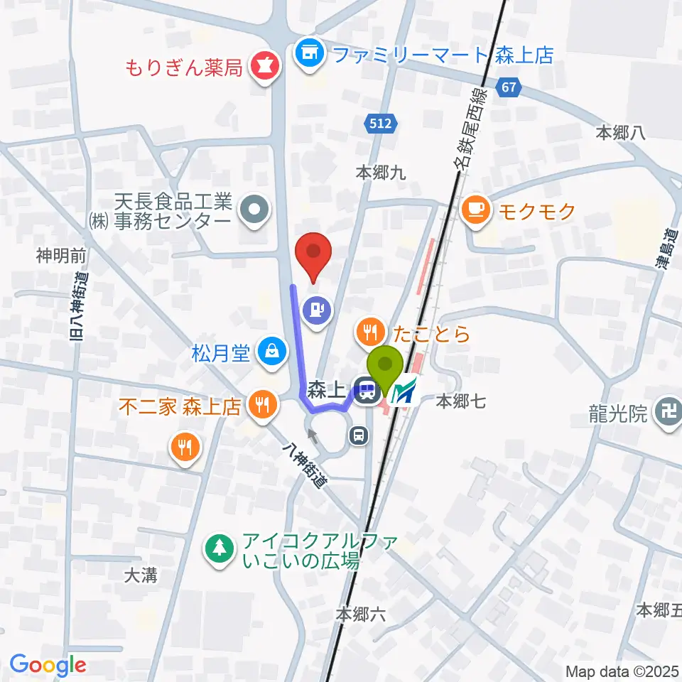 せいこピアノ教室の最寄駅森上駅からの徒歩ルート（約2分）地図