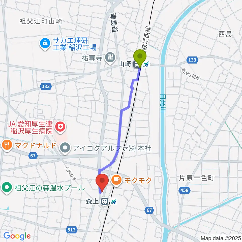 山崎駅からせいこピアノ教室へのルートマップ地図