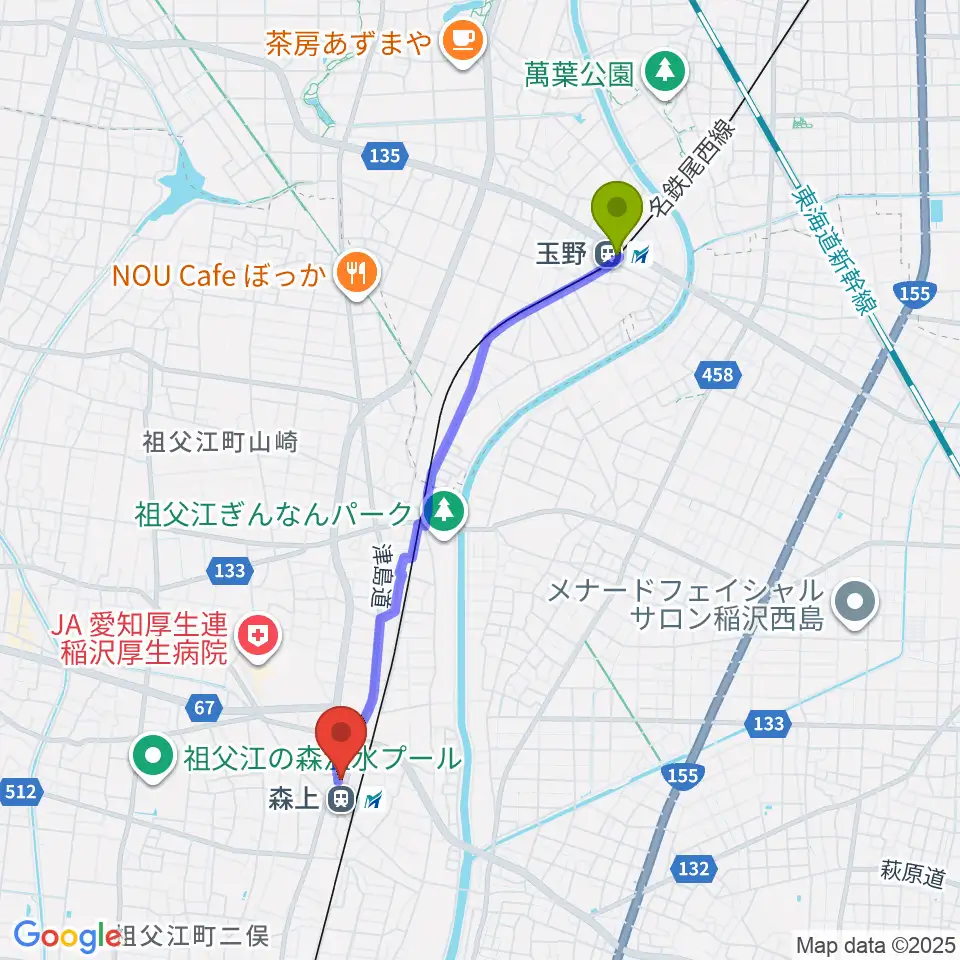 玉野駅からせいこピアノ教室へのルートマップ地図