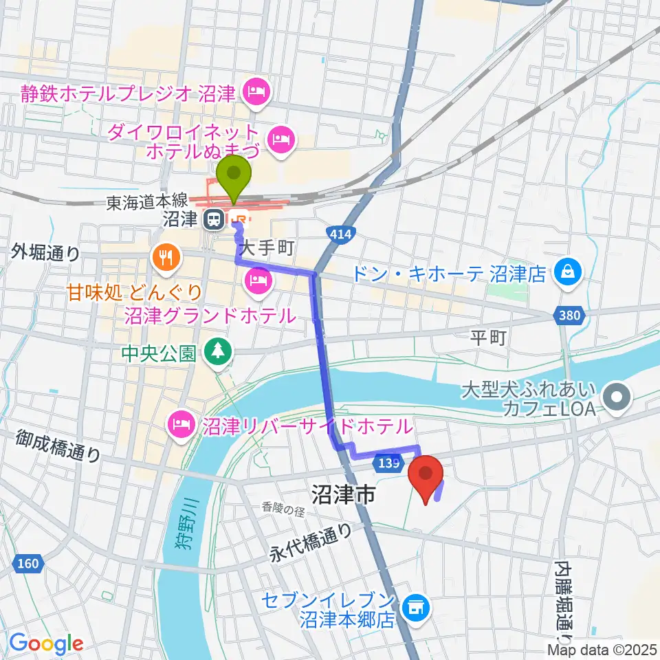 沼津市民文化センターの最寄駅沼津駅からの徒歩ルート（約17分）地図