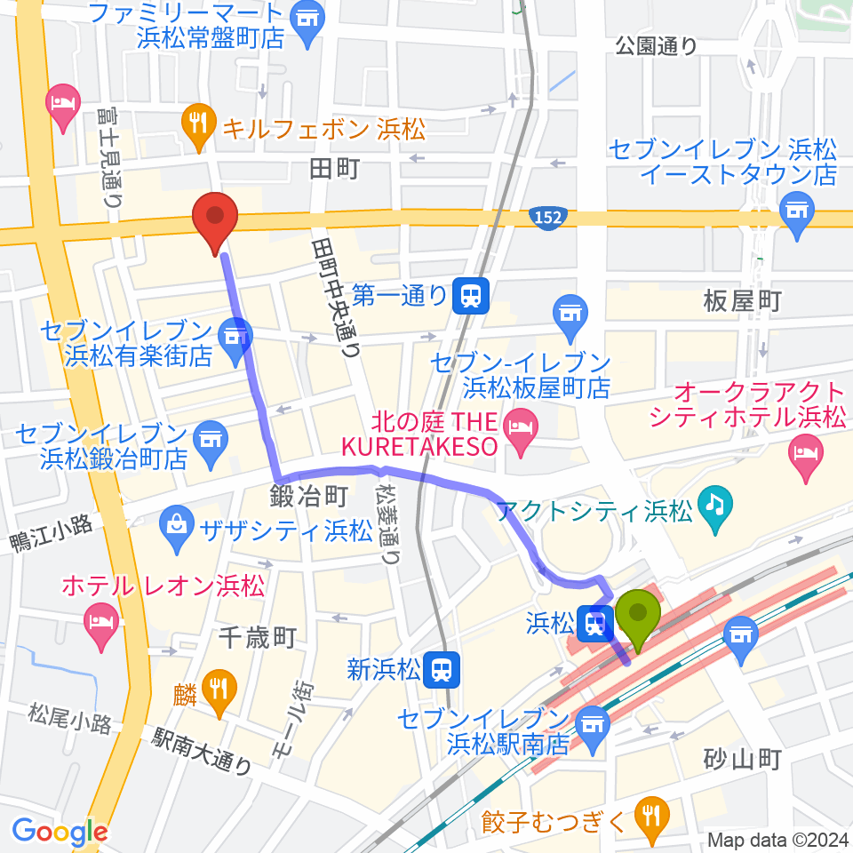浜松駅から浜松FORCEへのルートマップ地図